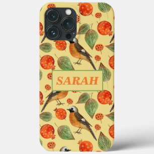 Oranje Waterverf Vogels en granaatappel Patroon Case-Mate iPhone Case