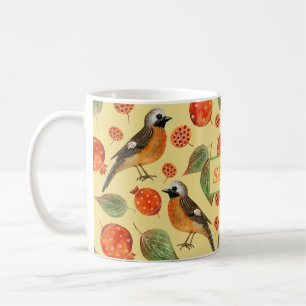 Oranje Waterverf Vogels en granaatappel Patroon Koffiemok