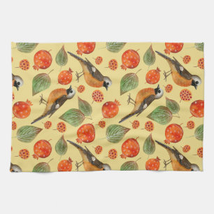 Oranje Waterverf Vogels en granaatappel Patroon Theedoek