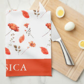 Oranje Waterverf Wilde bloem Naam Theedoek (Quarter Fold)