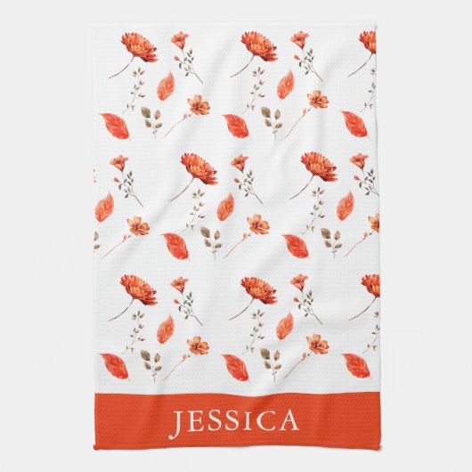 Oranje Waterverf Wilde bloem Naam Theedoek (Verticaal)