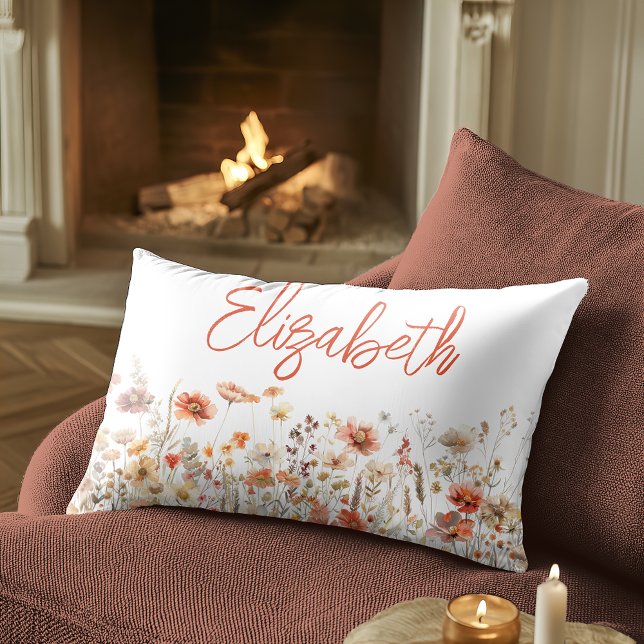 Oranje Waterverf Wildflower Kussen (Creator heeft geüpload)