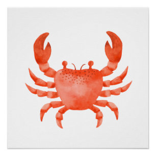 Oranje Waterverf Zee Crab Poster Print