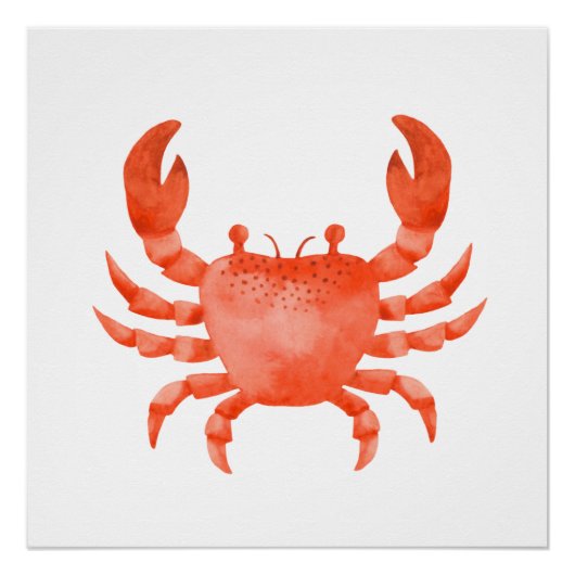 Oranje Waterverf Zee Crab Poster Print (Voorkant)