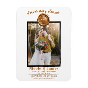 Oranje Wax Seal Foto Bruiloft Save the Date Magneet