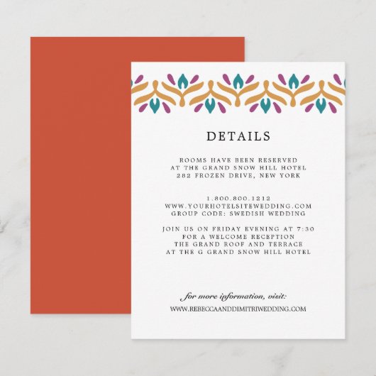 Oranje WEDDINGGast Indische Folk Informatiekaartje (Voorkant / Achterkant)