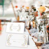 Oranje weide wilde bloemen herfstbruiloft plaatskaartje