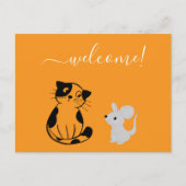 Oranje welkom Briefkaart met kat en muis (Voorkant)
