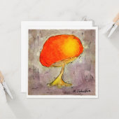 Oranje Wenskaart voor paddenstoelWaterverf Kaart (Voorkant / Achterkant in situ)