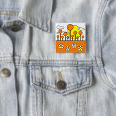 Oranje wereld vierkante button 5,1 cm (In situ)