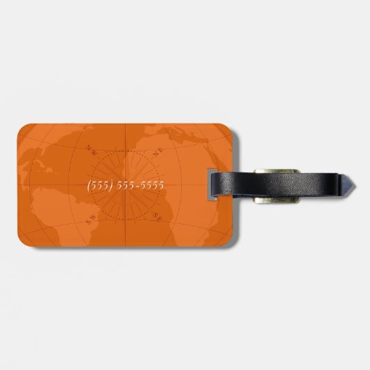 Oranje Wereldkaart met Compass Roos Monogram Bagagelabel (Achterkant horizontaal)