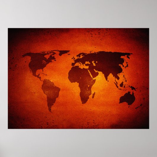 oranje wereldkaart poster (Voorkant)