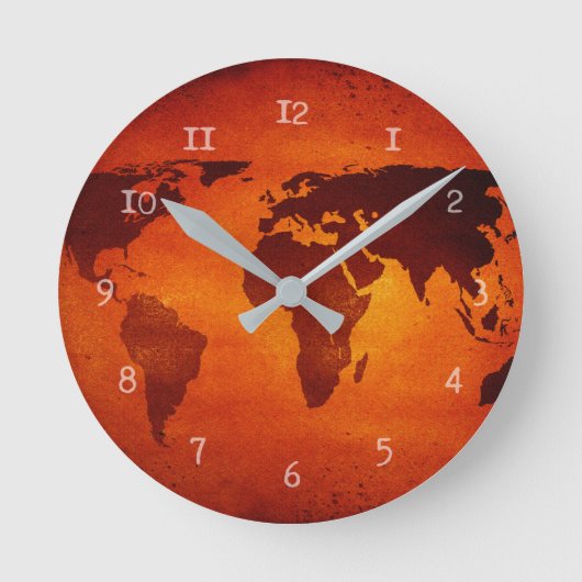 oranje wereldkaart ronde klok (Voorkant)