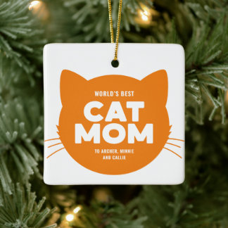 Oranje wereld's beste kat mam keramisch ornament