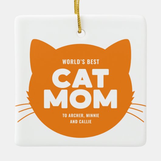 Oranje wereld's beste kat mam keramisch ornament (Voorkant)