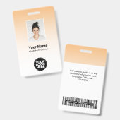 Oranje Werknemer Foto Bar Code Logo Naam Gradiënt Badge (Voor- en achterkant)