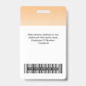Oranje Werknemer Foto Bar Code Logo Naam Gradiënt Badge (Achterkant)