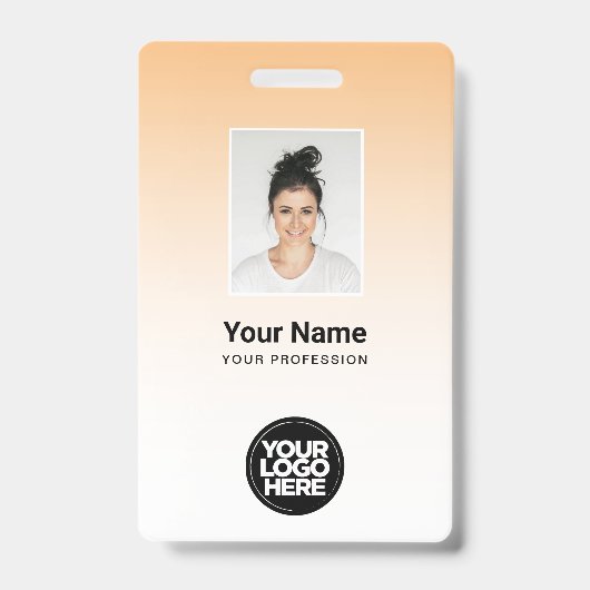 Oranje Werknemer Foto Bar Code Logo Naam Gradiënt Badge (Voorzijde)