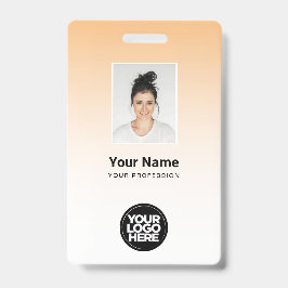 Oranje Werknemer Foto Bar Code Logo Naam Gradiënt Badge