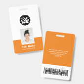 Oranje Werknemer - Foto, BarCode, Groot Logo, Naam Badge (Voor- en achterkant)