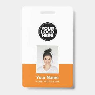 Oranje Werknemer - Foto, BarCode, Groot Logo, Naam Badge