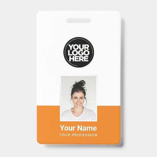 Oranje Werknemer - Foto, BarCode, Groot Logo, Naam Badge (Voorzijde)