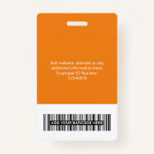 Oranje werknemer - Foto, BarCode, Grote Logo, Naam Badge (Achterkant)