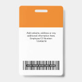 Oranje Werknemer Qr Code, Bar Code, Logo, Naam Badge (Achterkant)