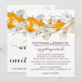 Oranje Whimsical Hearts Flowers Weddenschap Kaart (Voorkant / Achterkant)