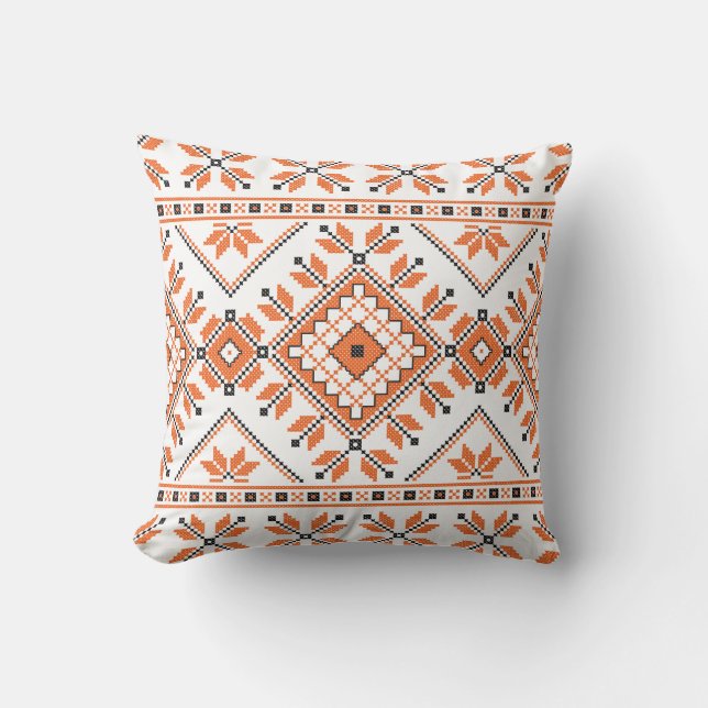 Oranje White Aztec Tribal Etnische Geometrische Pa Kussen (Voorkant)