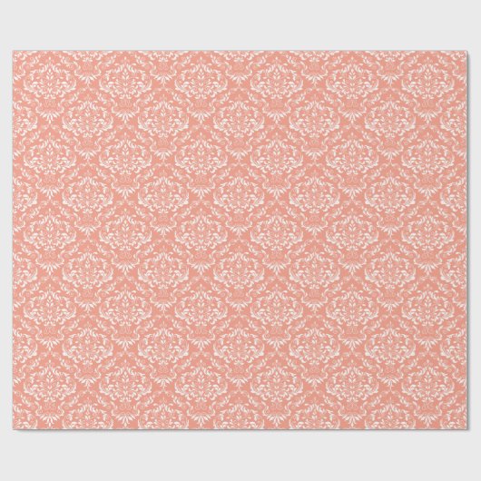 Oranje White Damask Pattern Cadeaupapier (Vlak)