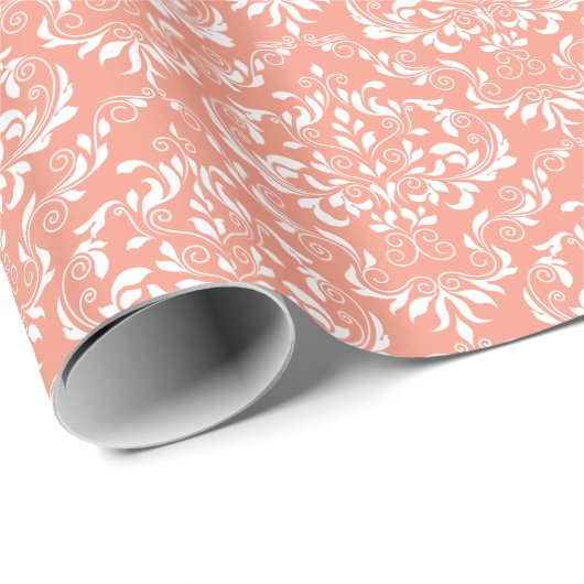 Oranje White Damask Pattern Cadeaupapier (Rol Hoek)