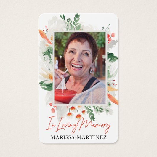 Oranje White Floral Photo Funeral Prayer Cards Visitekaartje (Voorkant)