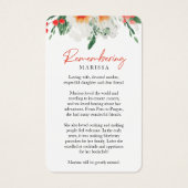 Oranje White Floral Photo Funeral Prayer Cards Visitekaartje (Achterkant)