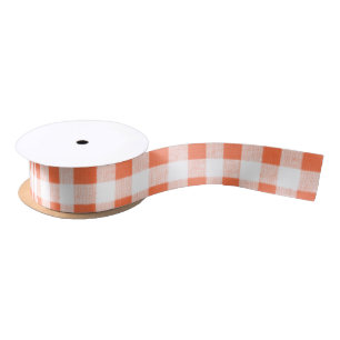 Oranje White Gingham Pattern Satijnen Lint