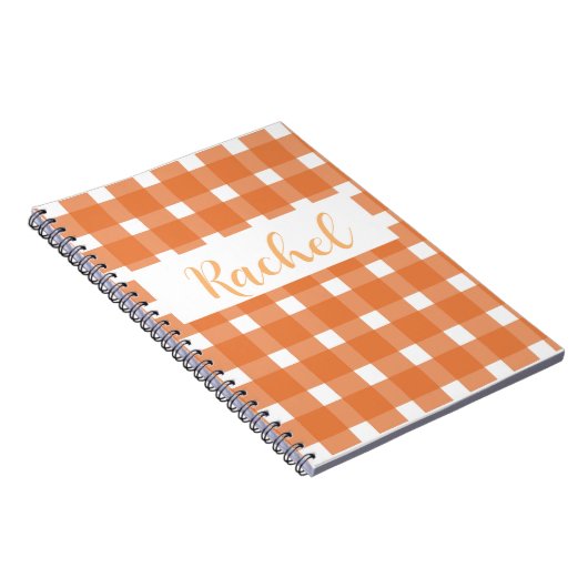 Oranje White Gingham Personalized Notitieboek (Rechterzijde)