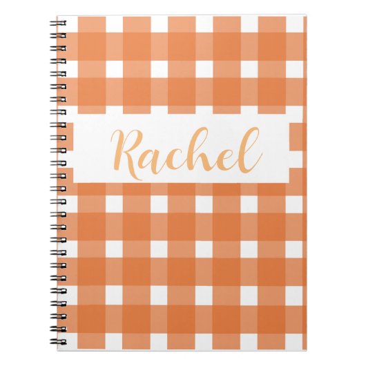 Oranje White Gingham Personalized Notitieboek (Voorkant)