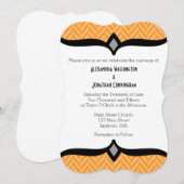Oranje White Herringbone Wedding Invitation Kaart (Voorkant / Achterkant)