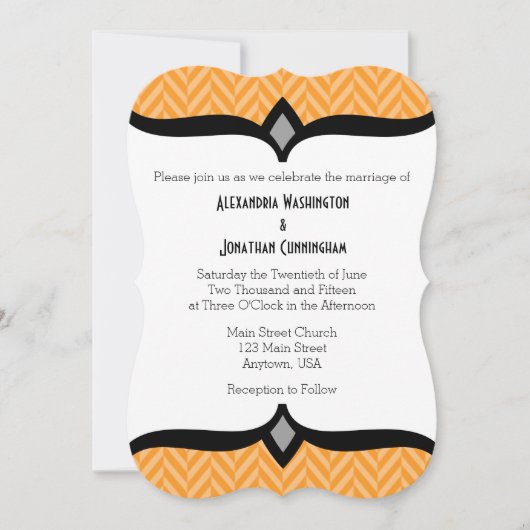 Oranje White Herringbone Wedding Invitation Kaart (Voorkant)