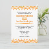 Oranje White Herringbone Wedding Invitation Kaart (Staand voorkant)