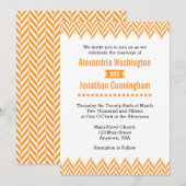Oranje White Herringbone Wedding Invitation Kaart (Voorkant / Achterkant)