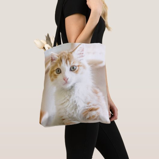 Oranje & White Kitten Tote Bag (Dichtbij)
