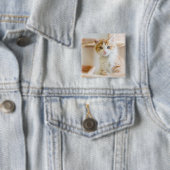 Oranje & White Kitten Vierkante Button 5,1 Cm (In situ)