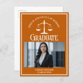 Oranje White Law School Foto Afstuderen Aankondigingskaart