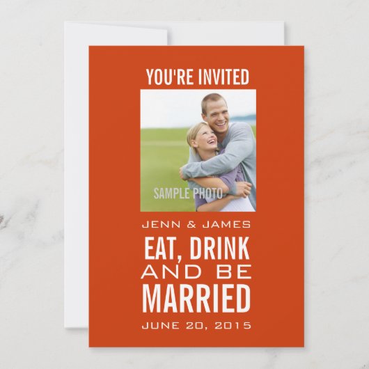Oranje-White Modern Photo Wedding Invitations Kaart (Voorkant)