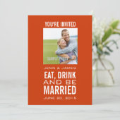 Oranje-White Modern Photo Wedding Invitations Kaart (Staand voorkant)