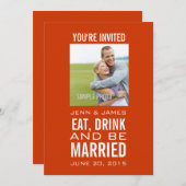 Oranje-White Modern Photo Wedding Invitations Kaart (Voorkant / Achterkant)