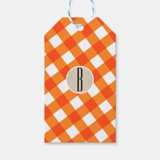 Oranje White Pset Kraft Rustic Monogram Initiaal Cadeaulabel (Voorkant)