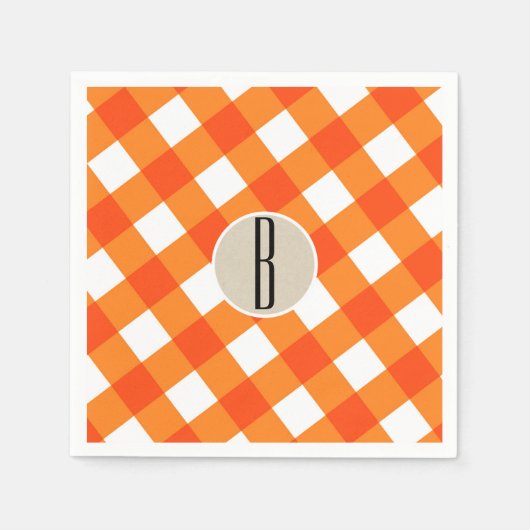 Oranje White Pset Kraft Rustic Monogram Initiaal Servet (Voorkant)