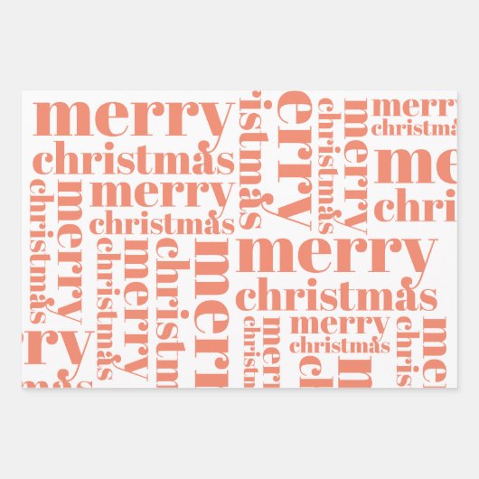 Oranje-White Simple Merry Kerstmis Modern Trendy Inpakpapier Vel (Voorkant)